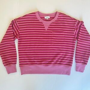 Evereve Pink and Brown Striped Crewneck Top size Medium